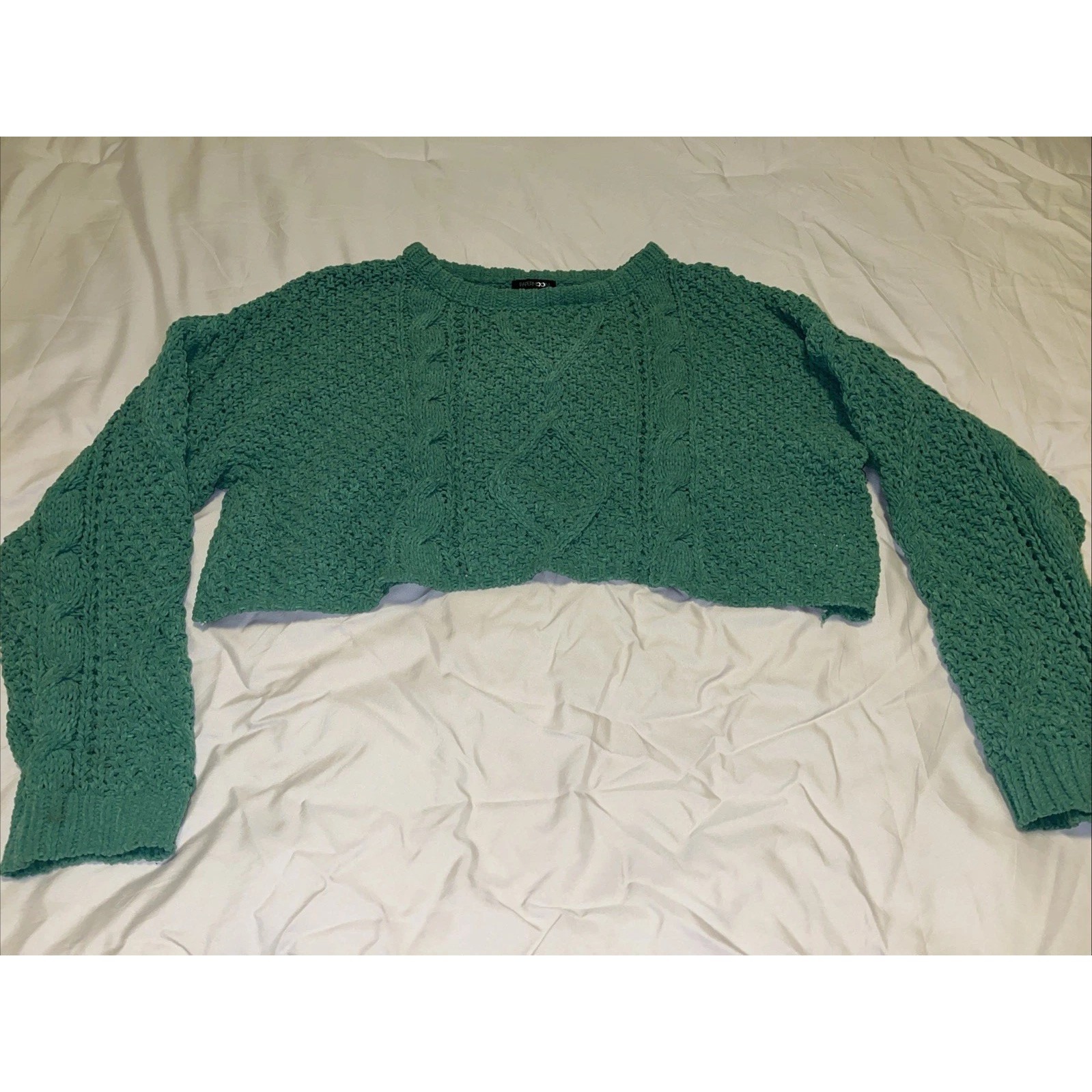 Paper Moon Green Cutoff Sweater Chunky Knit Long Sleeve St. Patrick Day